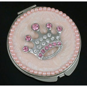 Compact Mirror - 12 PCS - Rhinestone Crown - Pink -MR-GM1253PN